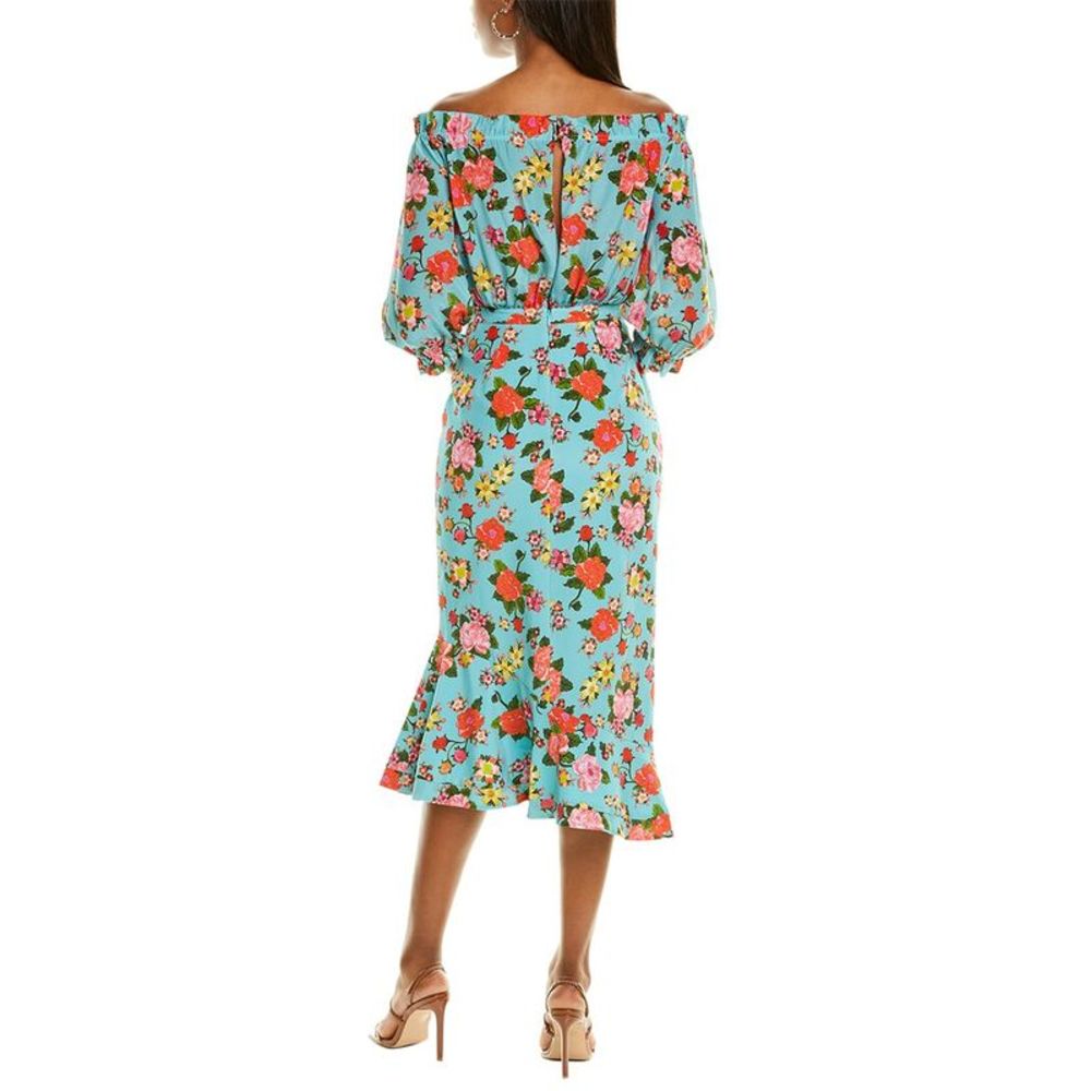 Saloni Womens  Grace Silk Midi Dress, Blue - Picture 2 of 3